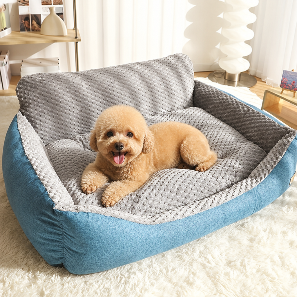 DogBedHouse Extra-Thick Plush & High Backrest Dog Sofa Bed (Removable Cover)