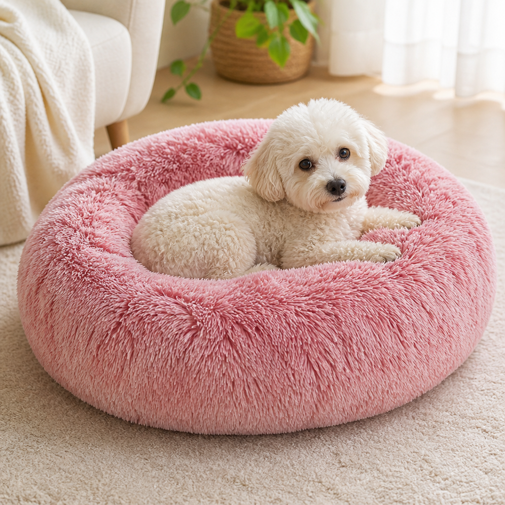 DogBedHouse Plush Long-Pile Tie-Dye Round Dog Bed