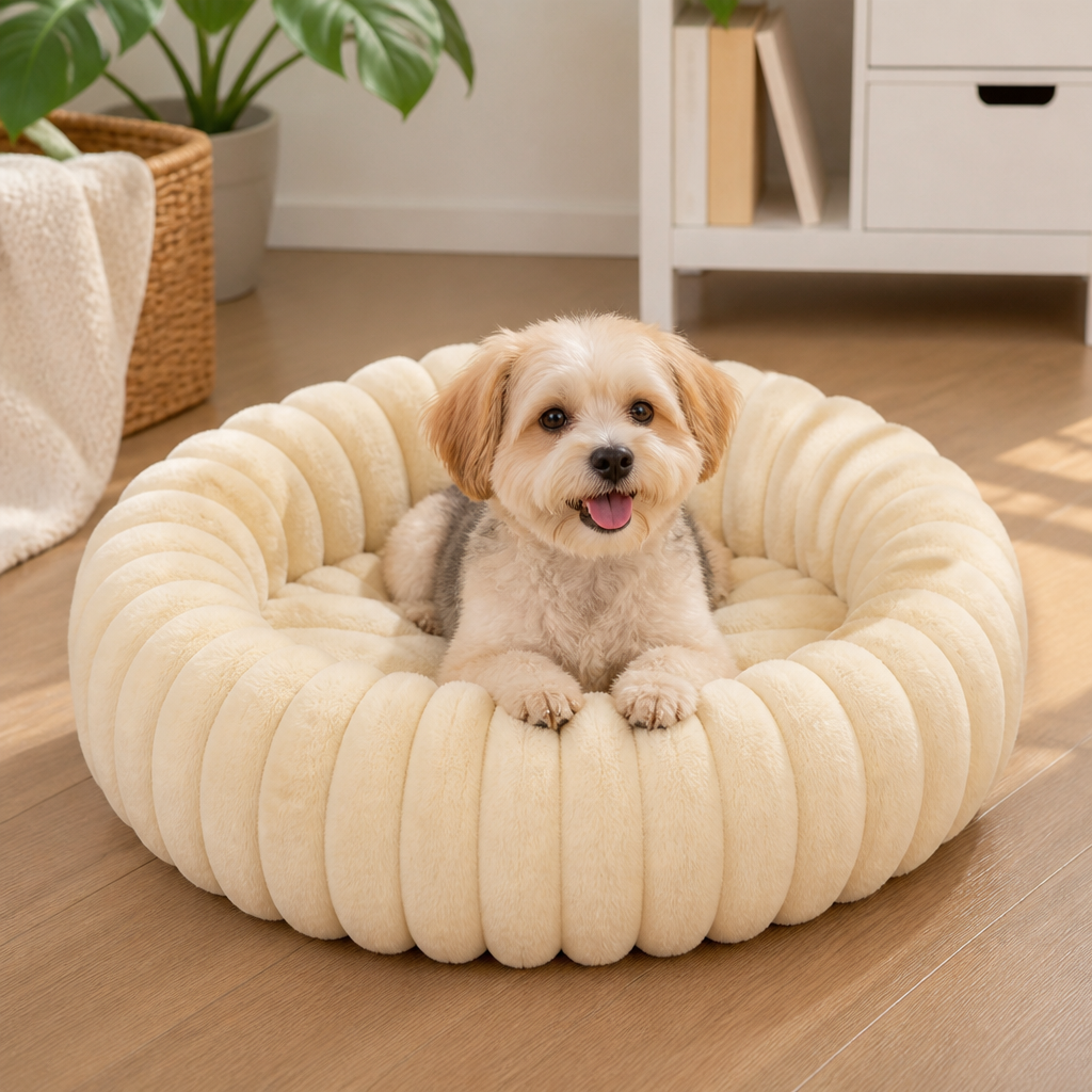 DogBedHouse Round Plush Sherpa Dog Bed (Multiple Sizes & Colors)