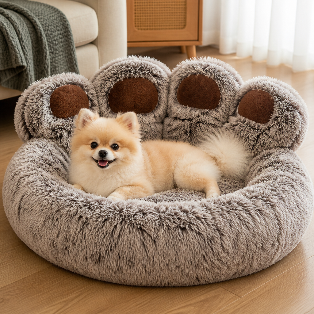 DogBedHouse Plush & Non-Slip Bear Paw Pet Bed