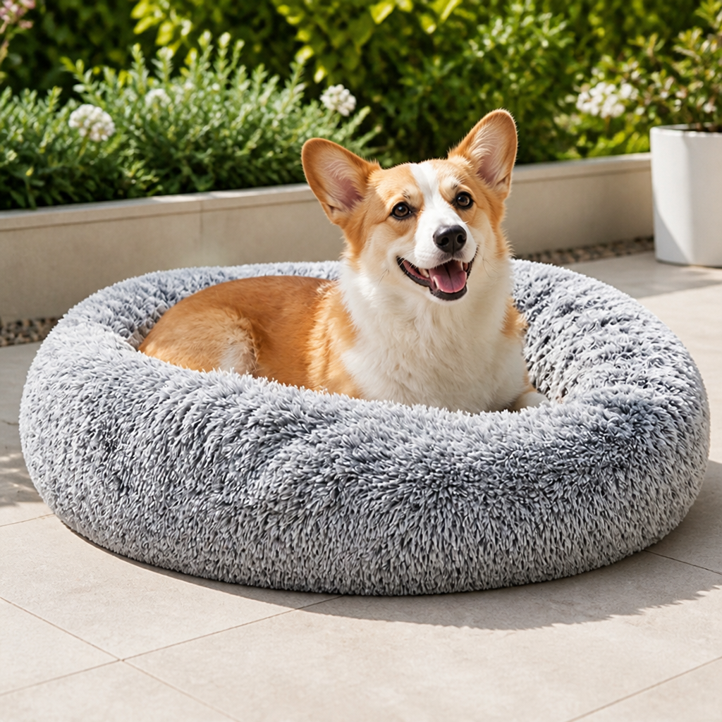 DogBedHouse Plush Long-Pile Tie-Dye Round Dog Bed