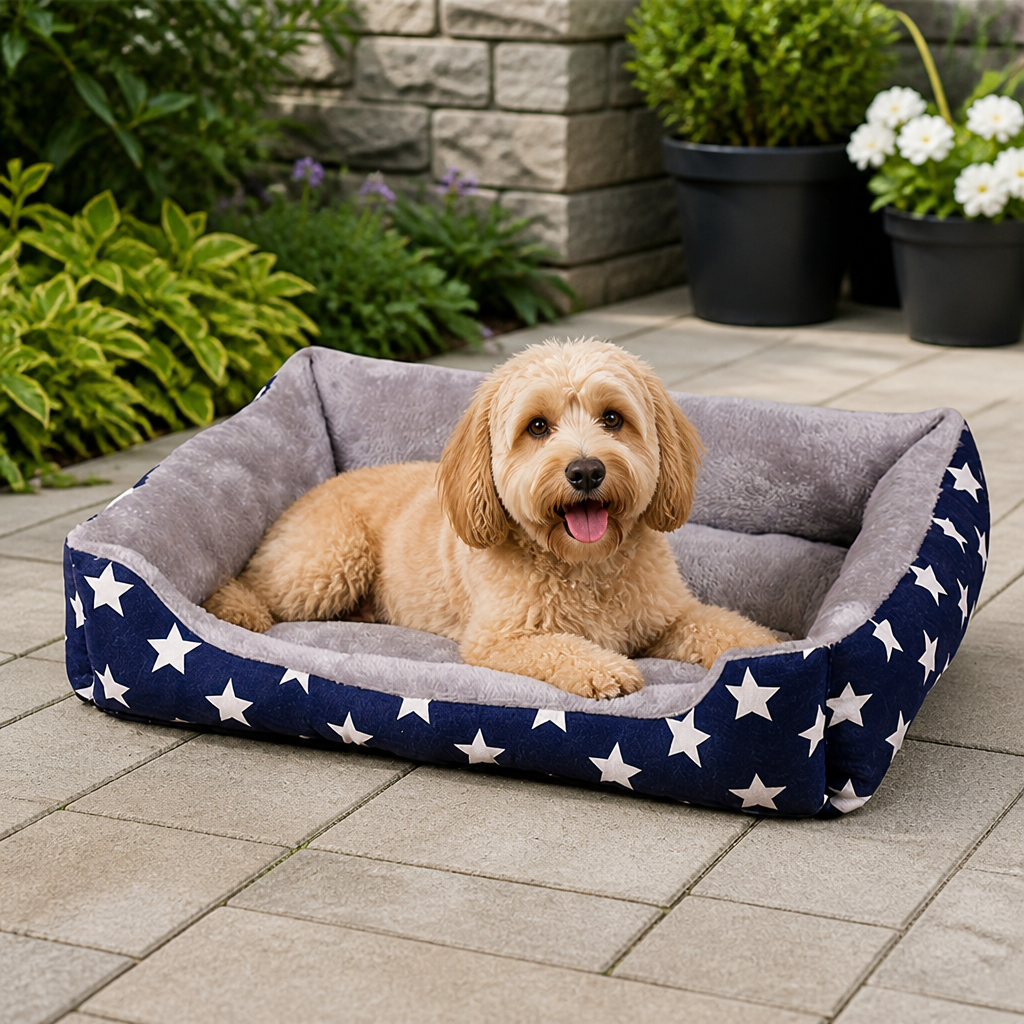 DogBedHouse Blue Star Easy-Clean Polyester Dog Mat