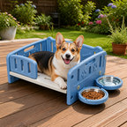 DogBedHouse Orthopedic Elevated Entry & Calming Plush Pet Sofa (Includes Bowl)