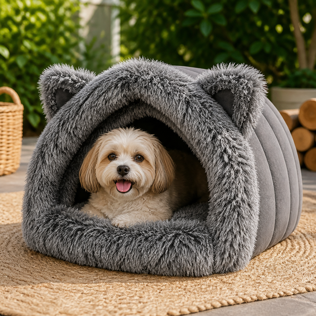 DogBedHouse Warmth-Retaining Polyester Hooded Pet Nest