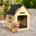 DogBedHouse Elevated Wood & Ventilated Pet House (For Small Dogs & Cats)
