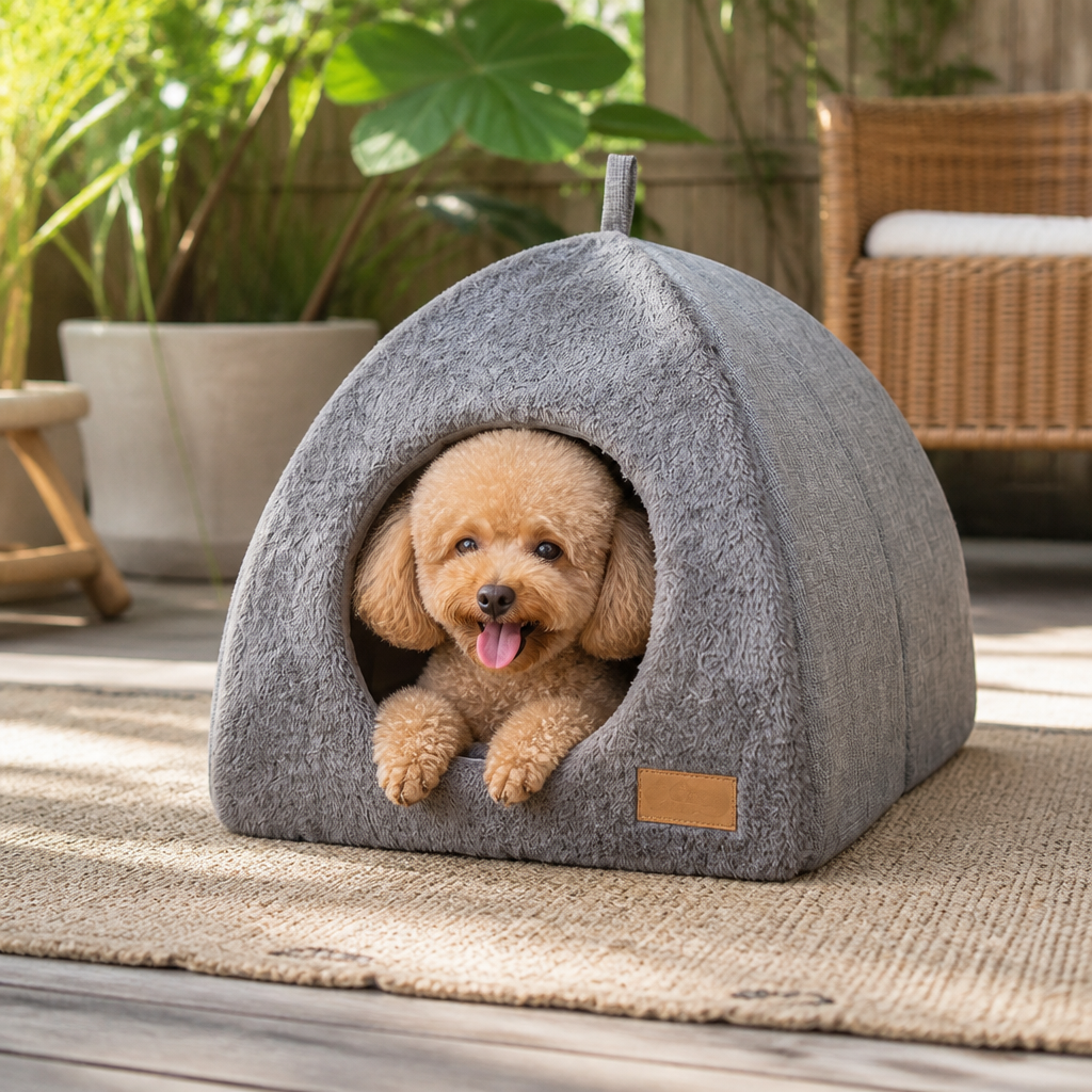 DogBedHouse Enclosed Triangular Plush Cat Bed