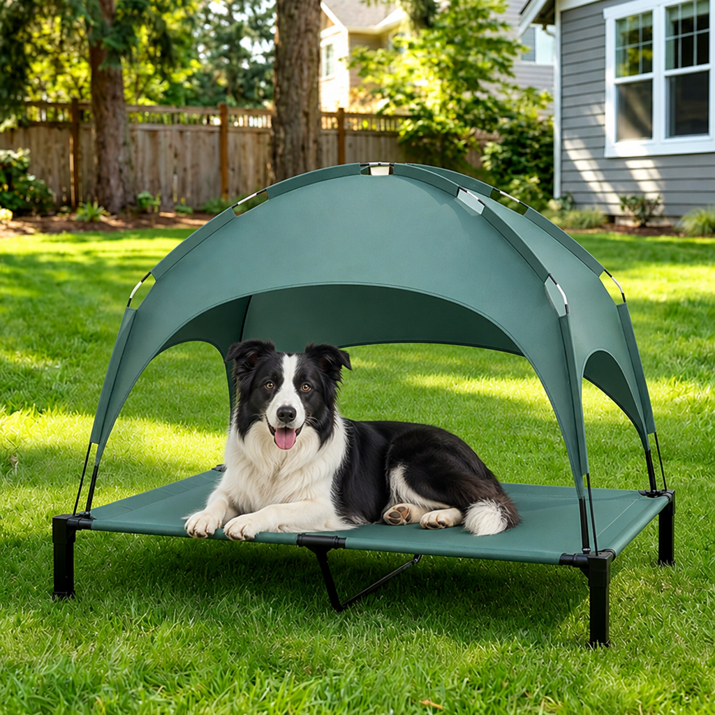 DogBedHouse Elevated Aluminum Outdoor Dog Bed (Removable Canopy)