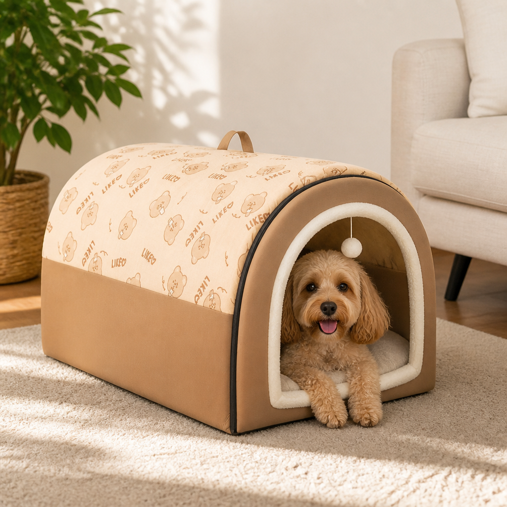 DogBedHouse 2-In-1 Detachable Plush Fleece Pet House Bed