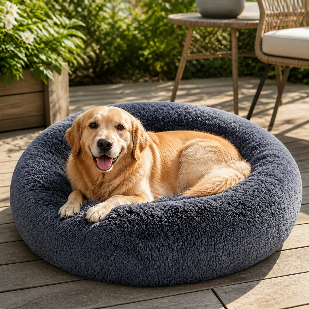 DogBedHouse Calming Plush Polyester Donut Bed