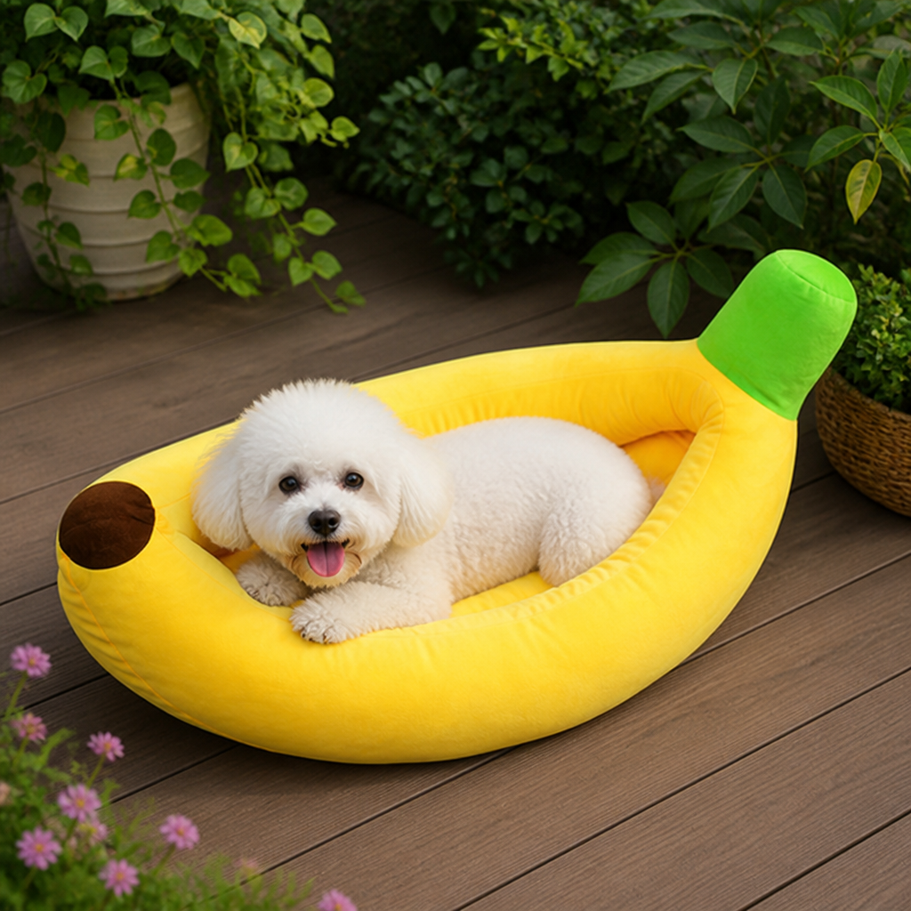 DogBedHouse Warm Cozy & Washable Banana-Shaped Pet Bed