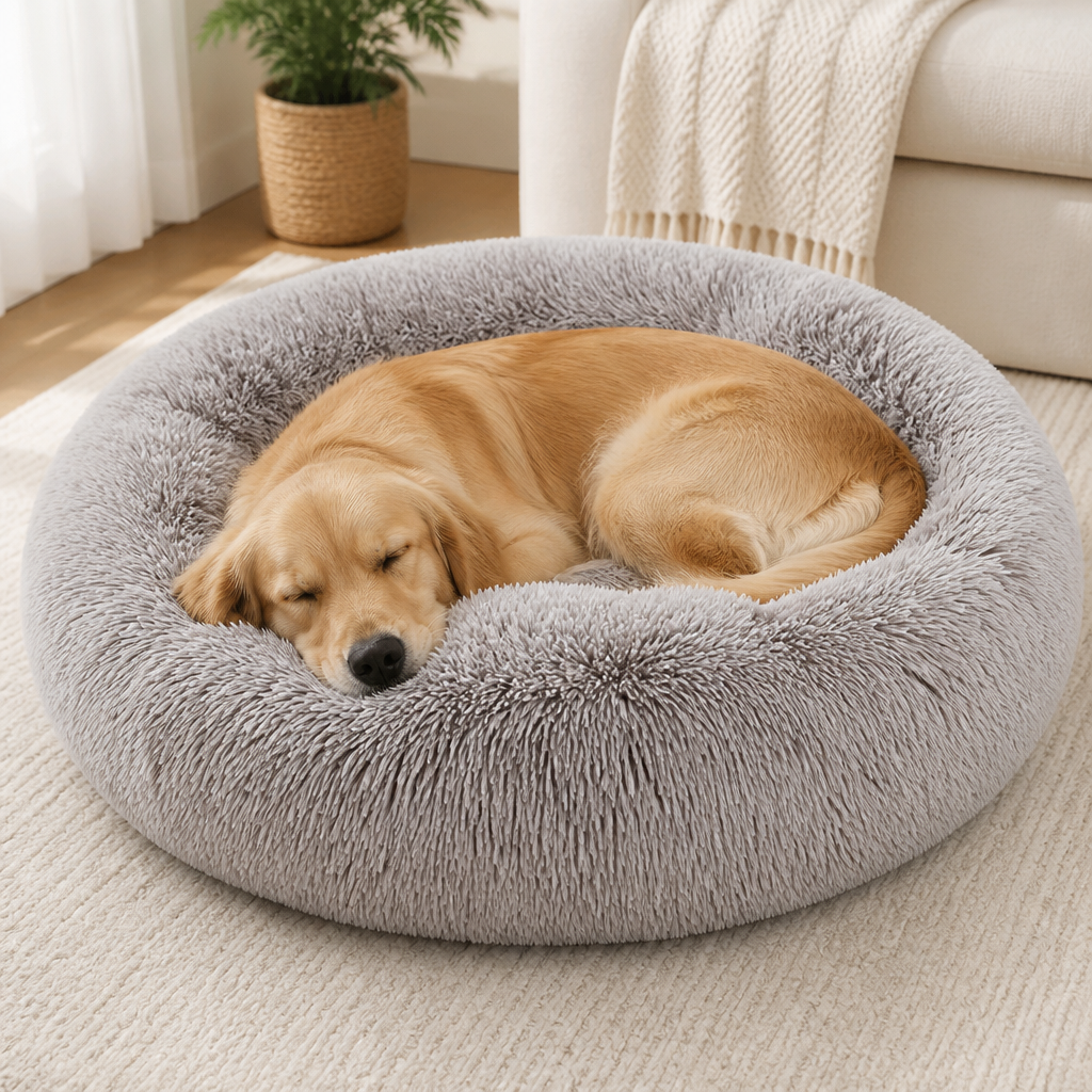 DogBedHouse Calming Plush Donut Dog Bed