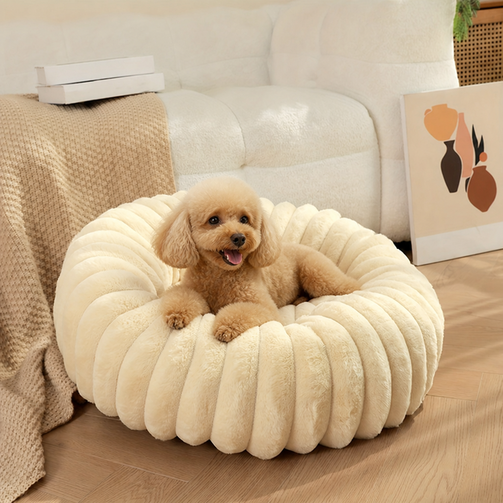 DogBedHouse Round Plush Sherpa Dog Bed (Multiple Sizes & Colors)