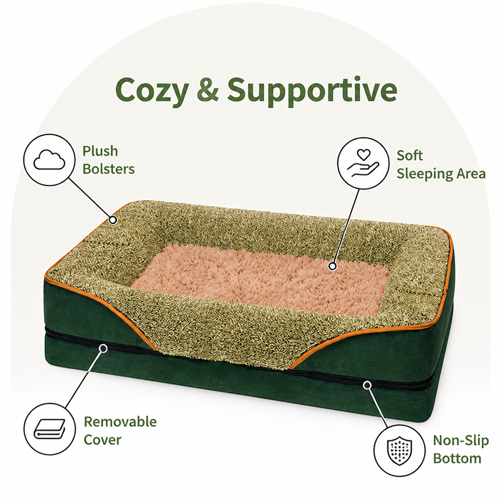 DogBedHouse Removable Washable Plush Bolster Bed
