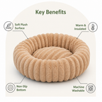DogBedHouse Long-Pile Plush & Insulated Round Dog Bed (For Small Dogs & Cats)