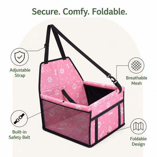 DogBedHouse Adjustable Safety Strap Dog Car Seat (Foldable)