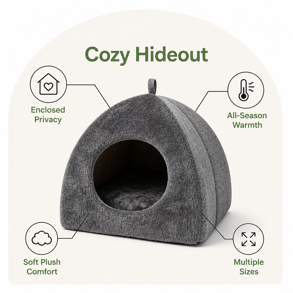 DogBedHouse Enclosed Triangular Plush Cat Bed