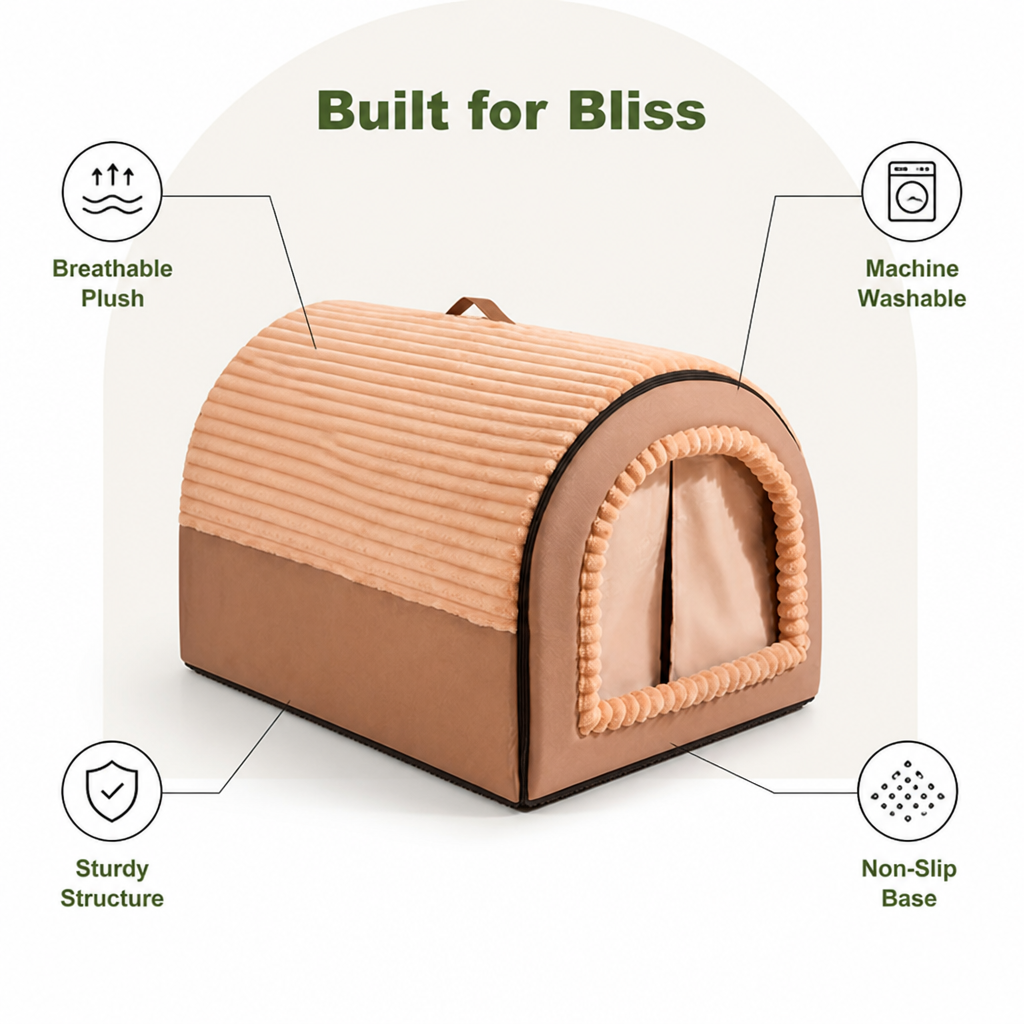 DogBedHouse All-Season Foldable Washable Dog Cave Bed (Non-Slip Base)
