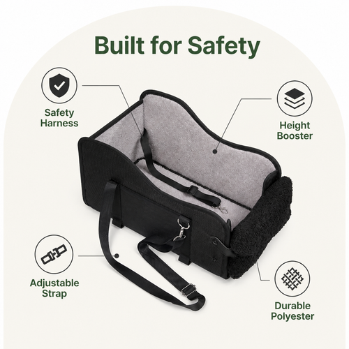 DogBedHouse Adjustable Height & Safety Harness Car Booster Seat