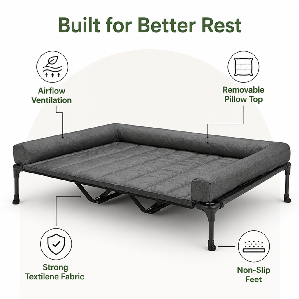 DogBedHouse Elevated Cooling Mesh Dog Bed (Removable Pillow-Top)