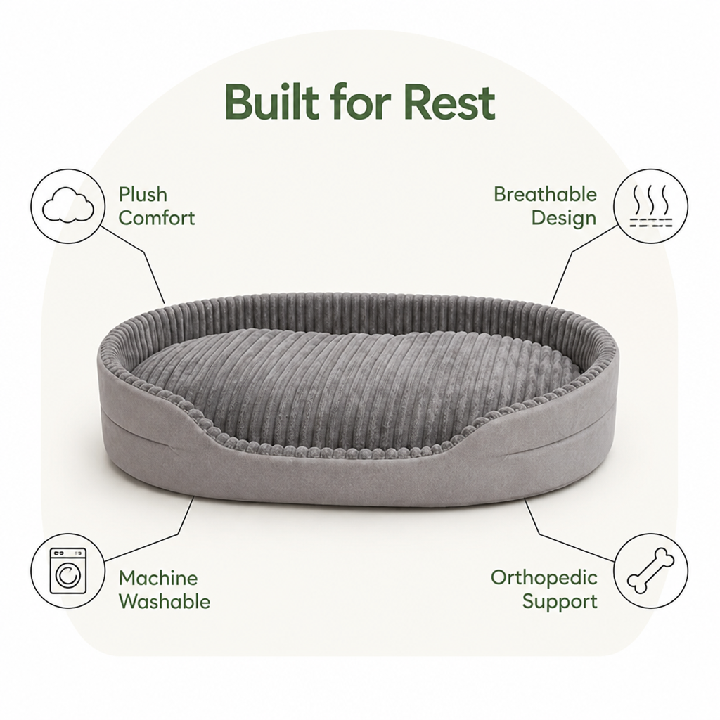 DogBedHouse Thickened Orthopedic & Breathable Plush Dog Bed (Removable Cover)