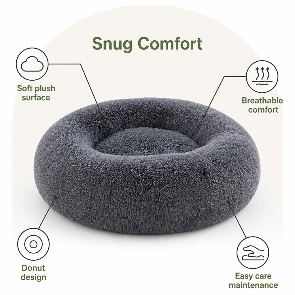 DogBedHouse Calming Plush Polyester Donut Bed