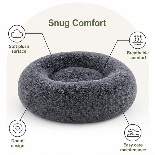 DogBedHouse Calming Plush Polyester Donut Bed