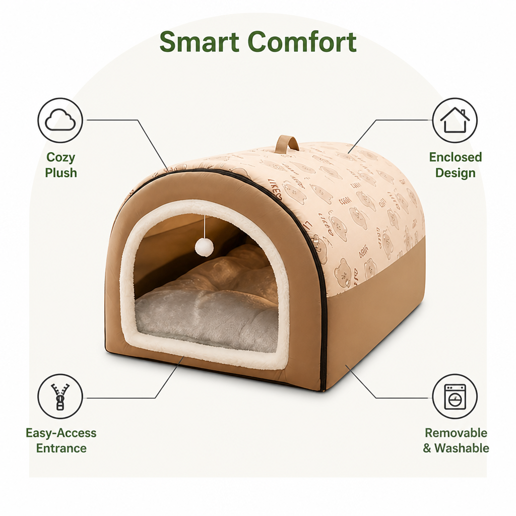 DogBedHouse Ultra-Large Semi-Enclosed Dog House (Removable & Washable)