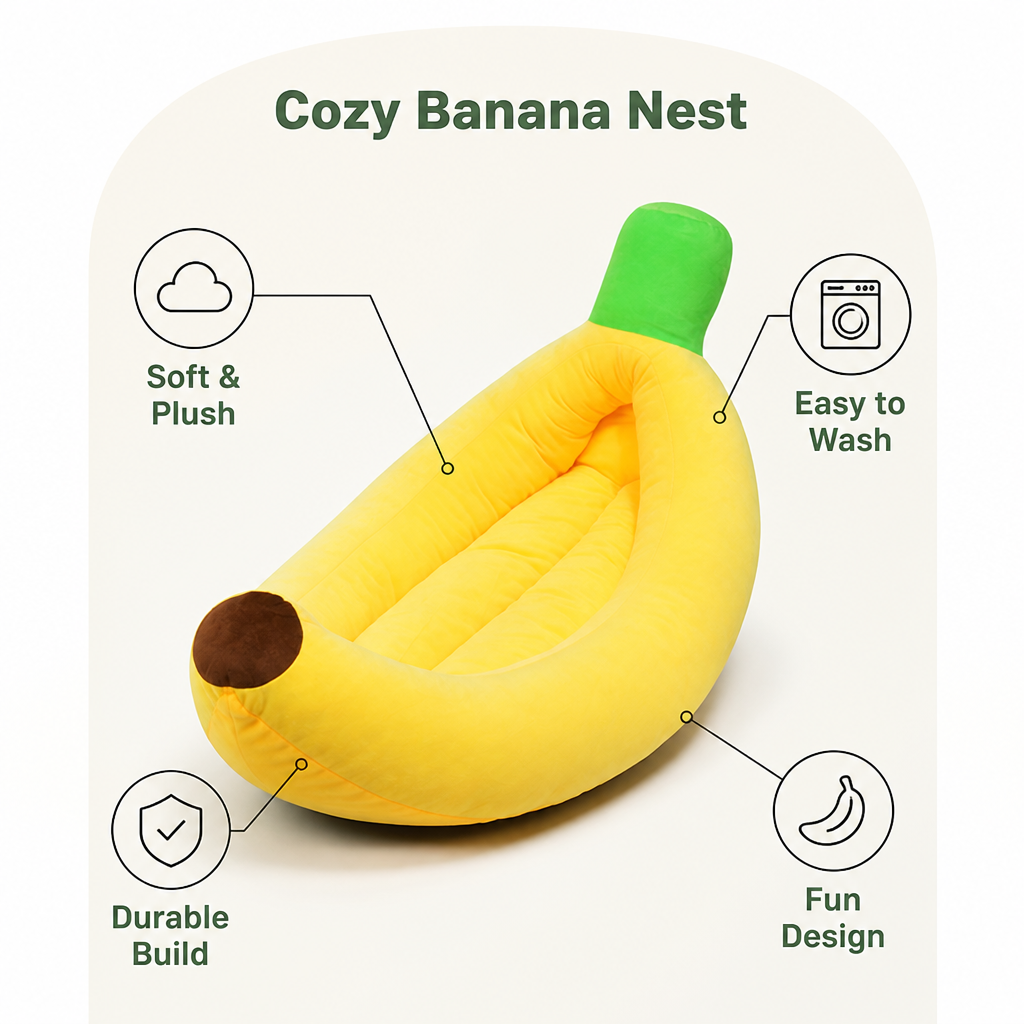 DogBedHouse Warm Cozy & Washable Banana-Shaped Pet Bed