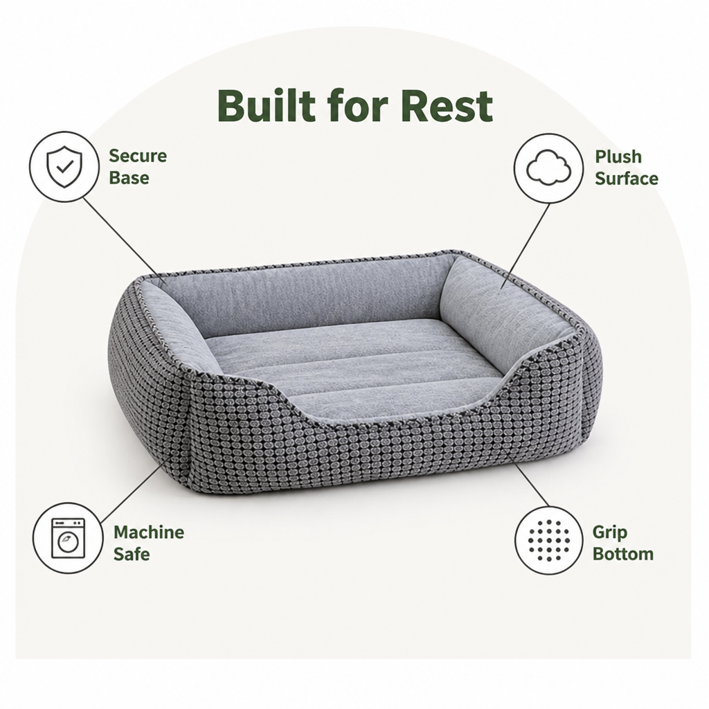 DogBedHouse Flannel & Machine Washable Non-Slip Dog Bed