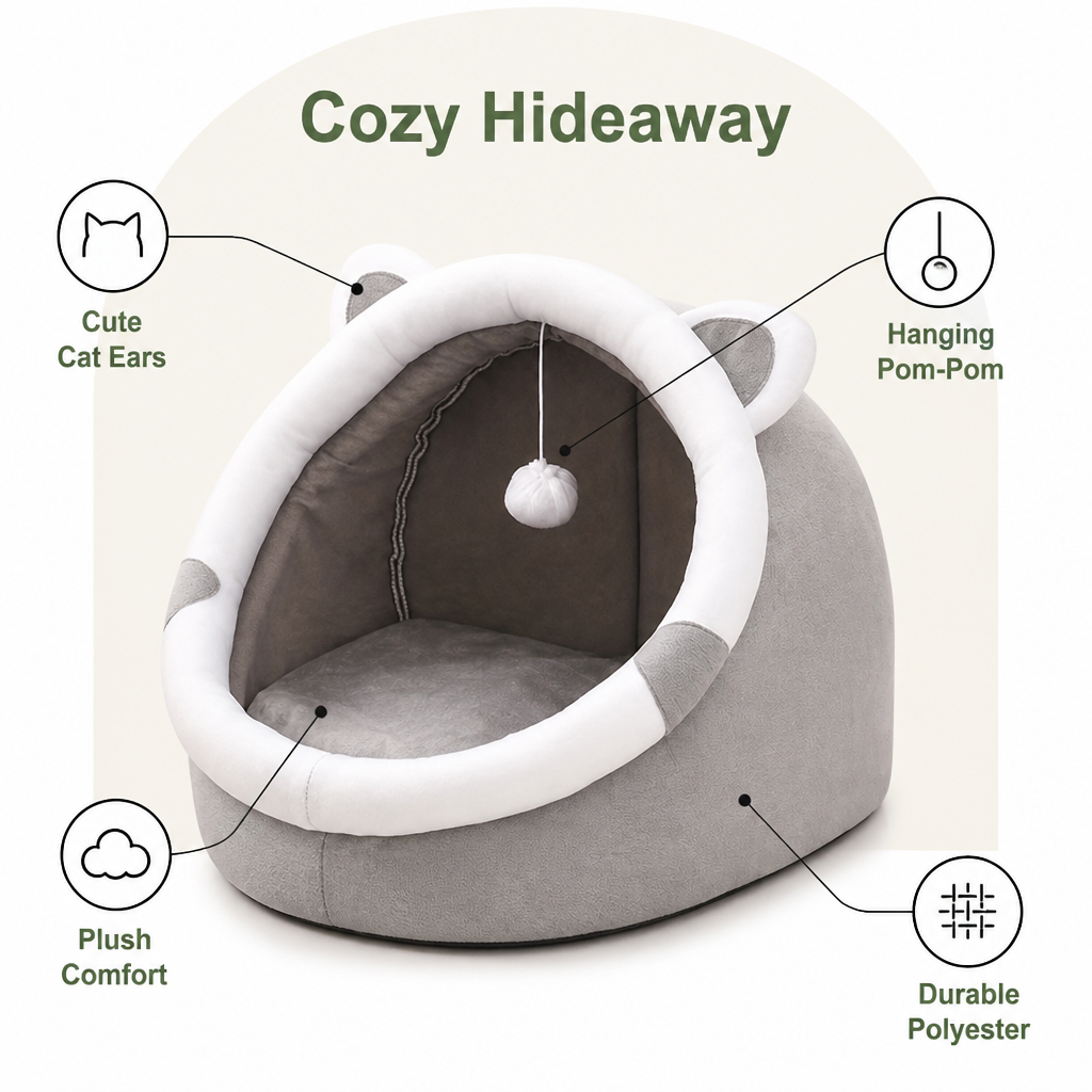 DogBedHouse Plush Polyester & Washable Pet Cave Bed