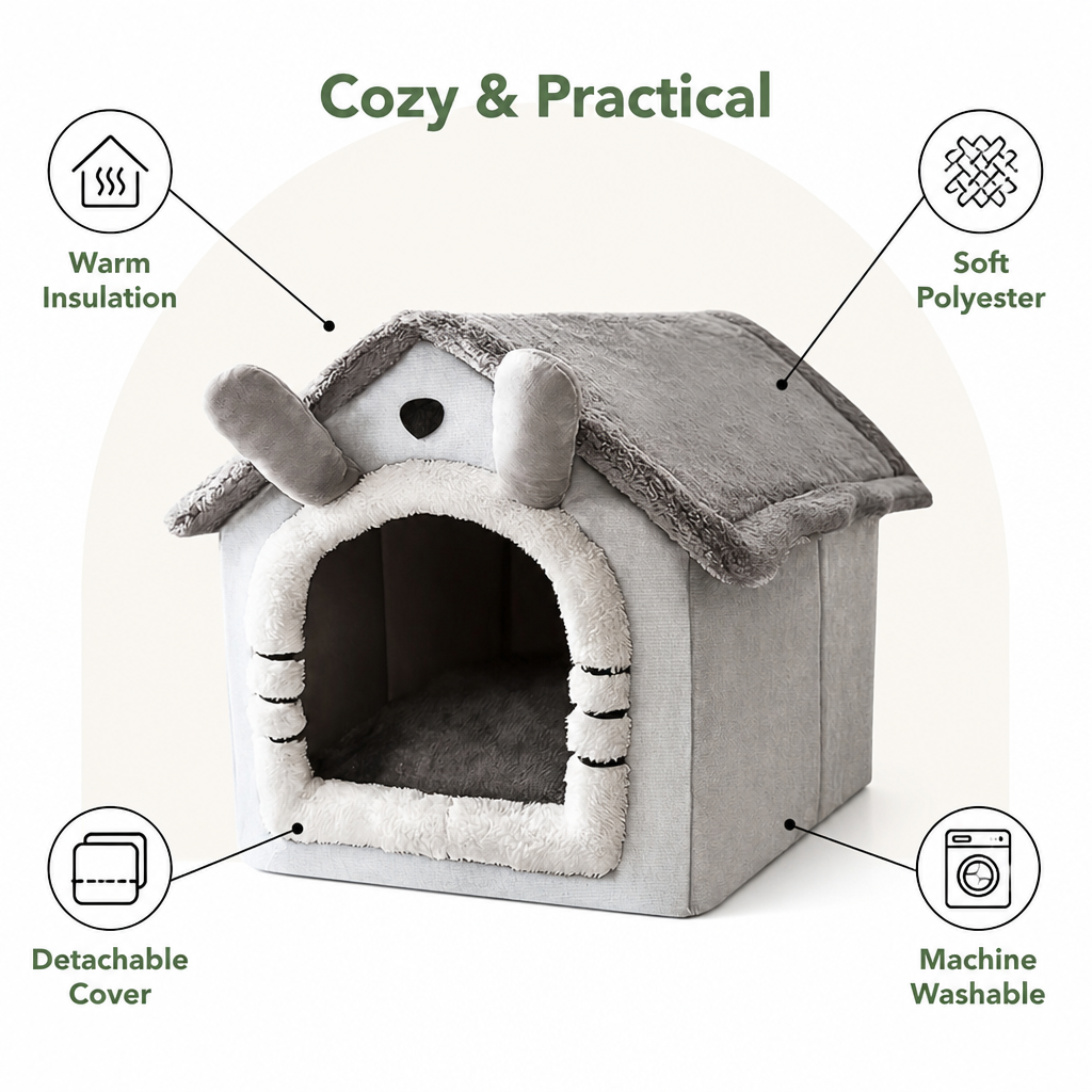 DogBedHouse Warm Insulated & Washable Cave Bed (Detachable Cover)