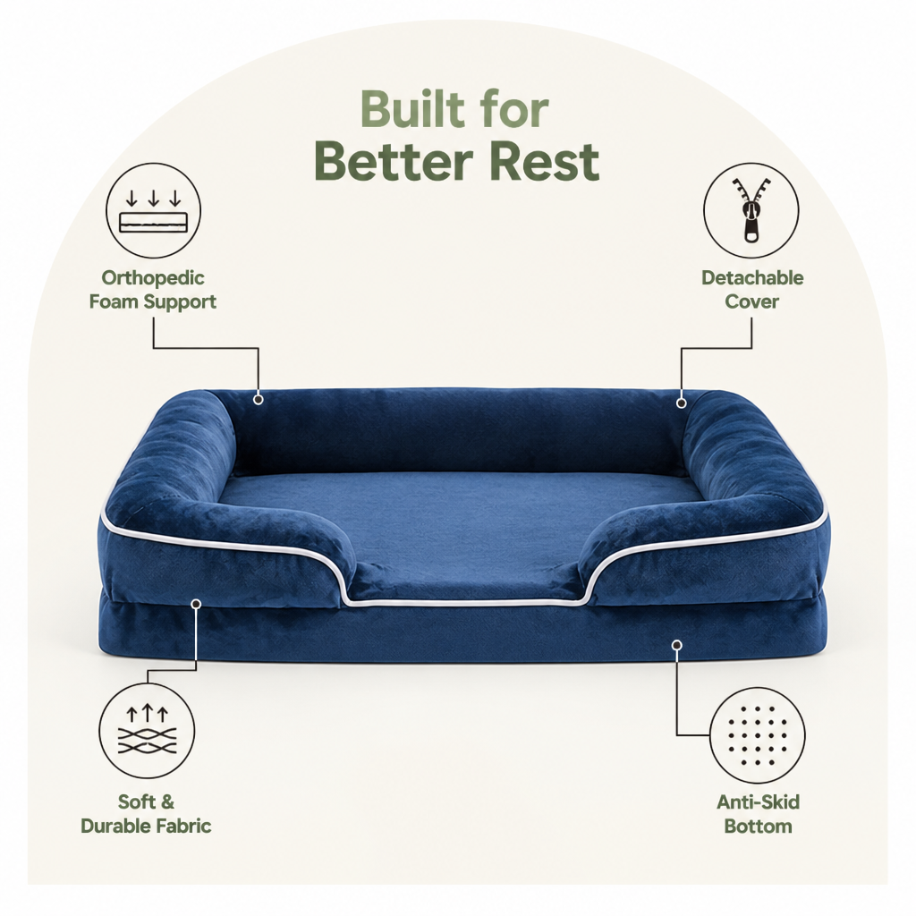 DogBedHouse Orthopedic Support Foam & Anti-Skid Bottom Dog Bed (Detachable Cover)