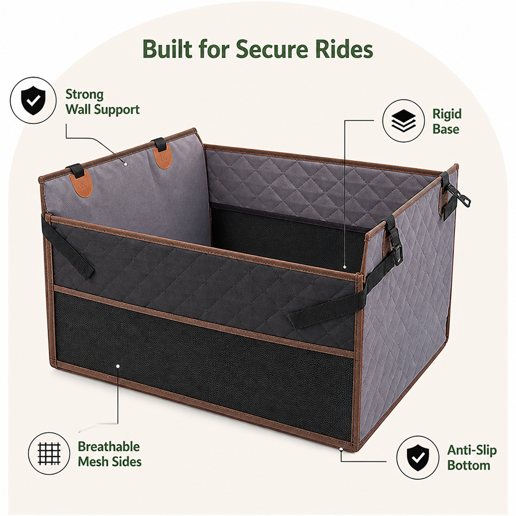 DogBedHouse Large Hard-Bottom & Non-Slip Dog Car Seat (Back-Seat Extender)