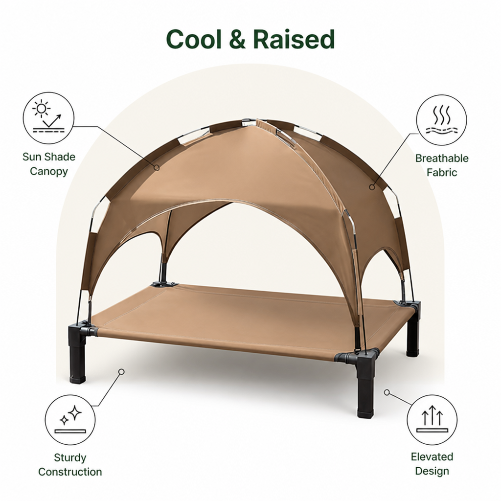 DogBedHouse Elevated Cooling & Portable Dog Cot (Removable Canopy)