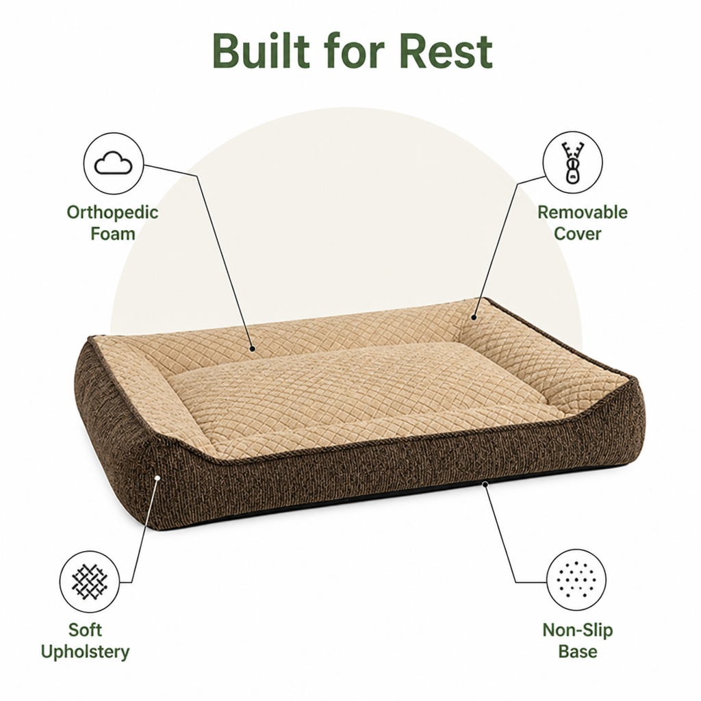 DogBedHouse Orthopedic Memory Foam Dog Bed (Machine-Washable Cover)