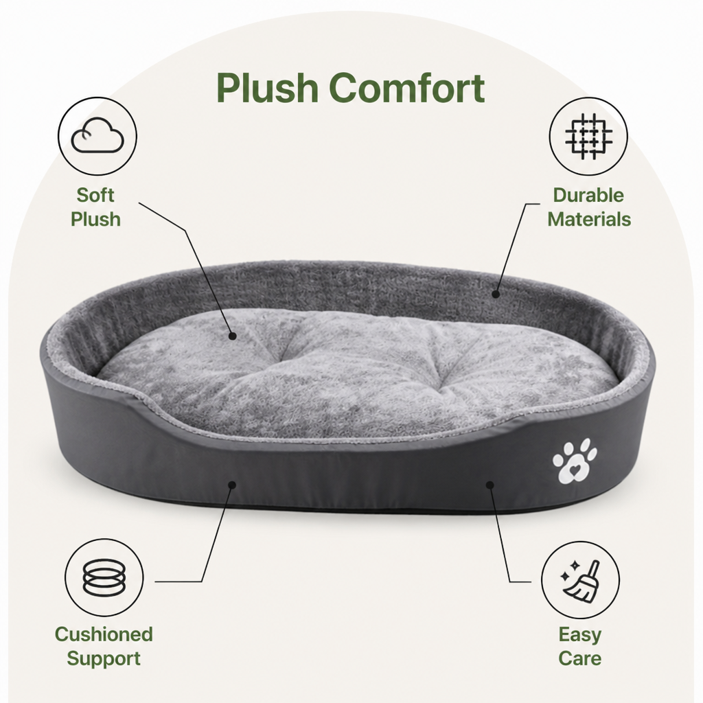 DogBedHouse Short-Plush Polyester Oval Dog Bed