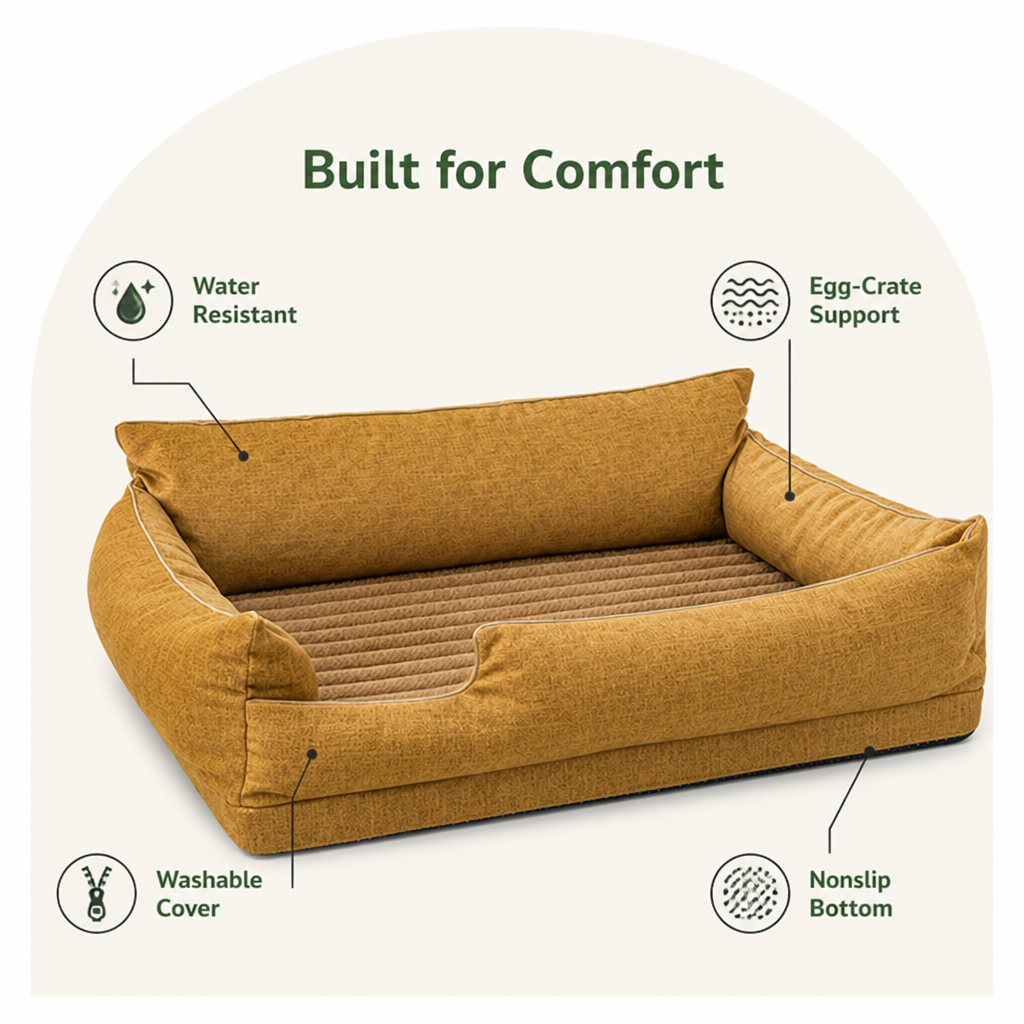 DogBedHouse Orthopedic Egg-Crate Foam Dog Bed (Water-Resistant Washable Cover)