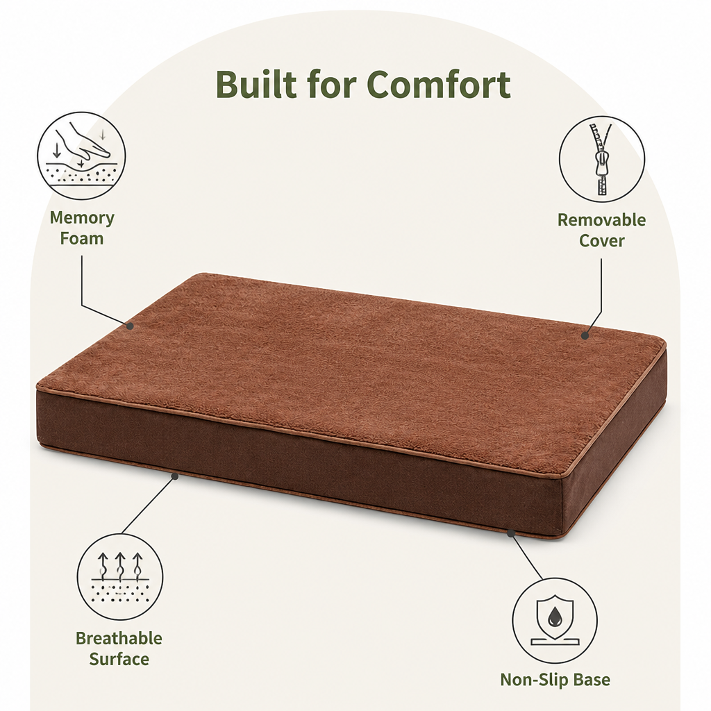 DogBedHouse Orthopedic Memory Foam & Non-Slip Dog Bed (Removable Cover)