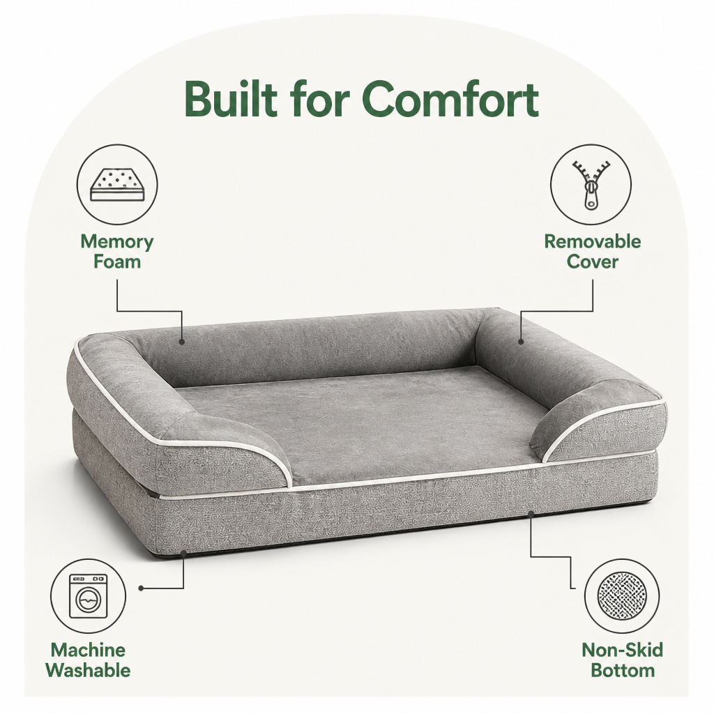 DogBedHouse Orthopedic Memory Foam Dog Bed (Removable Cover)