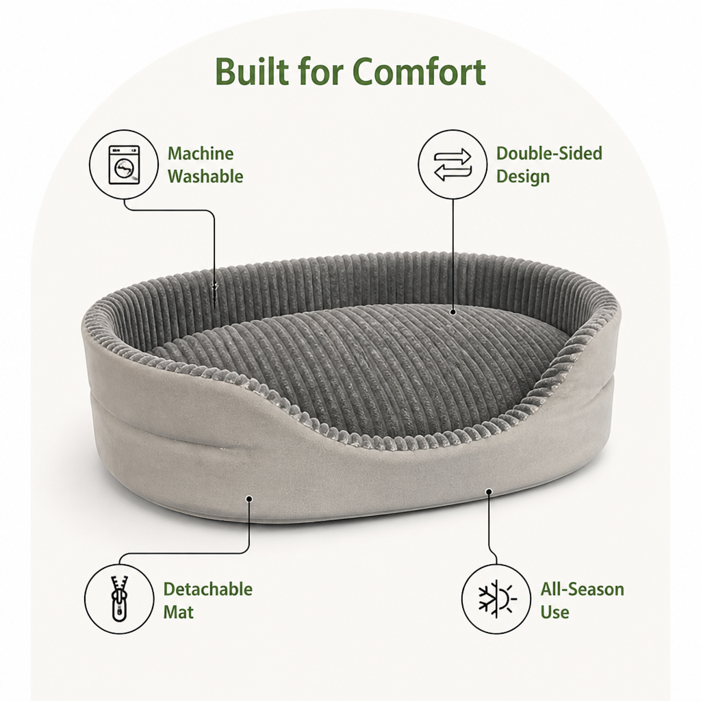 DogBedHouse Washable Double-Sided All-Season Dog Bed (Detachable Mat)
