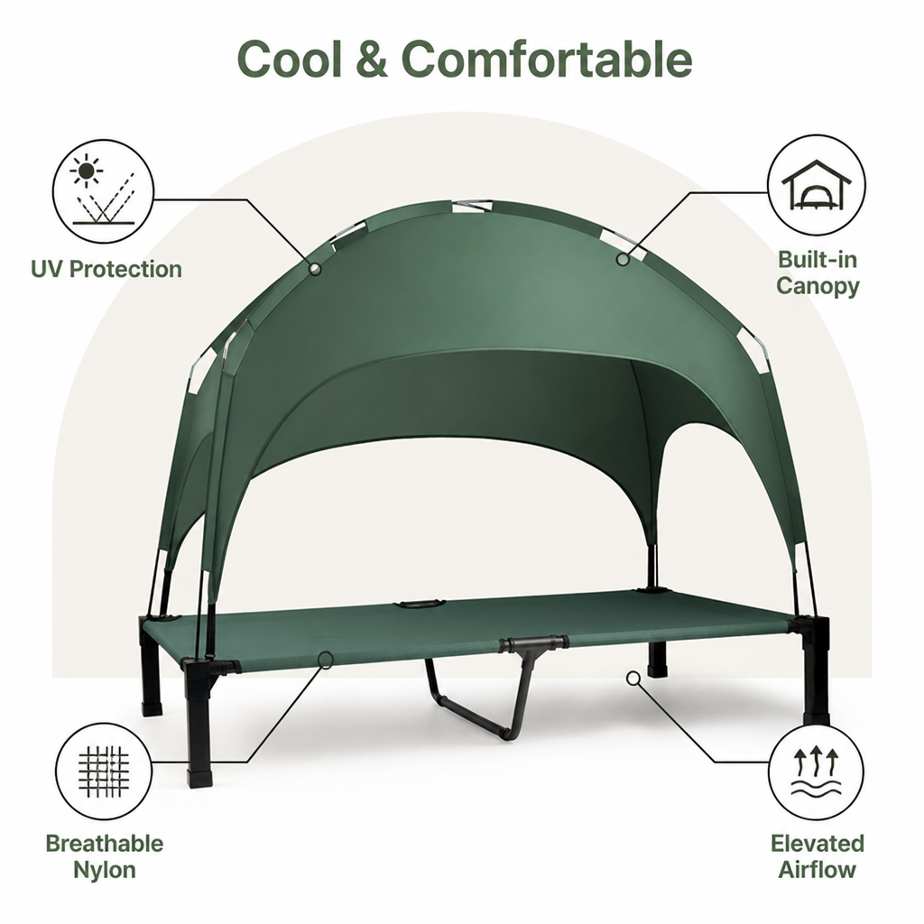 DogBedHouse Elevated Cooling Portable Nylon Dog Cot