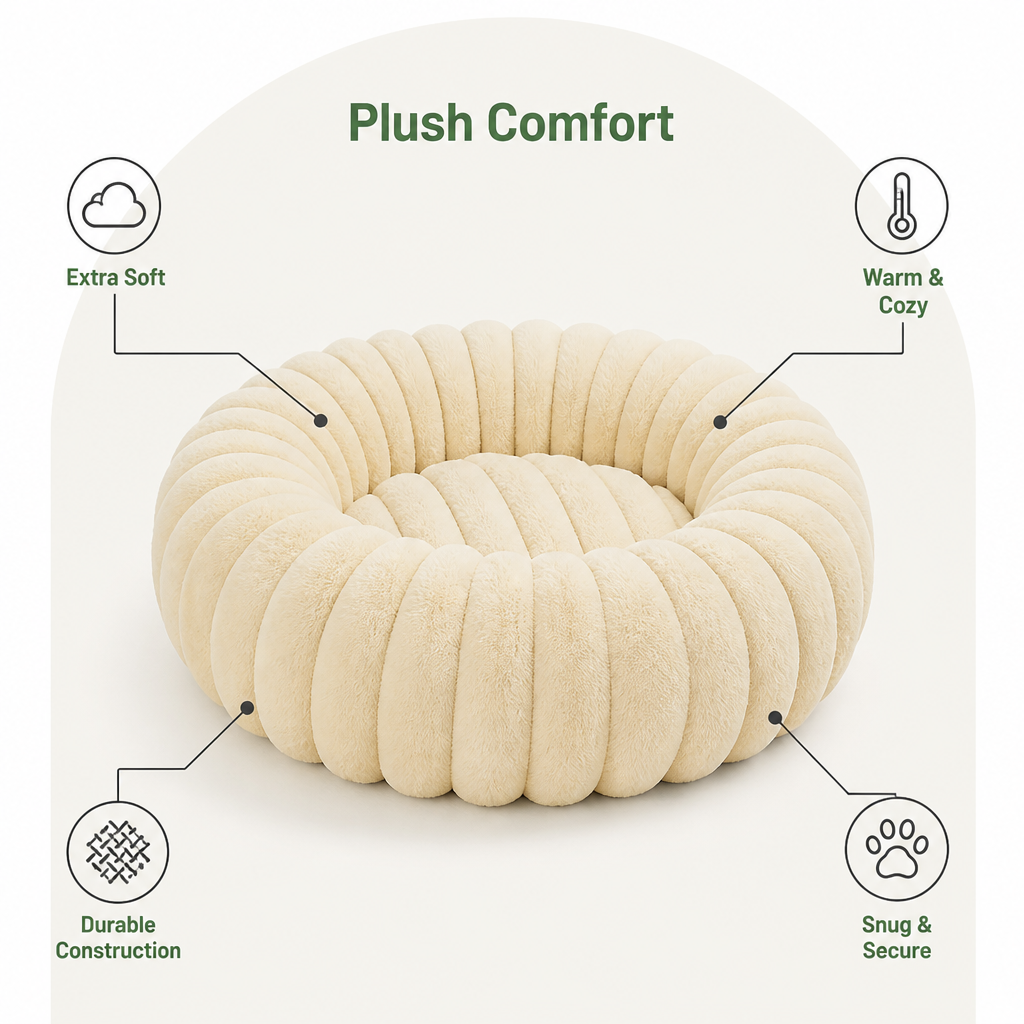 DogBedHouse Round Plush Sherpa Dog Bed (Multiple Sizes & Colors)