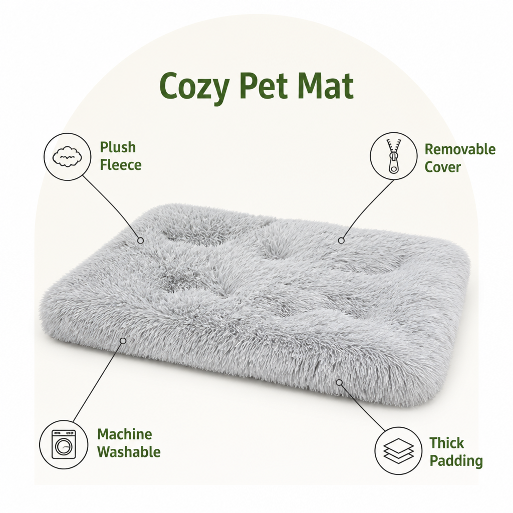 DogBedHouse Thick Fleece Lined & Washable Pet Mat (Removable Cover)