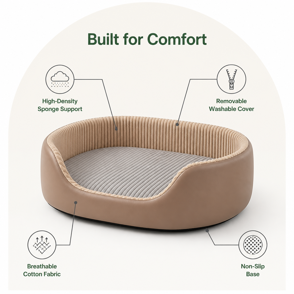 DogBedHouse Orthopedic High-Density Sponge Dog Bed (Removable Washable Cover)