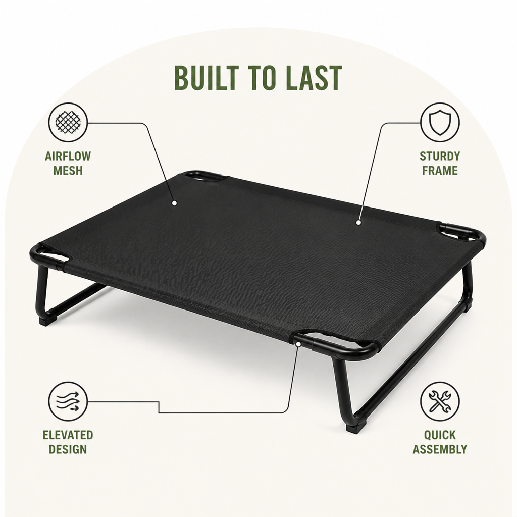 DogBedHouse Elevated Iron Frame & Breathable Dog Bed (No Filler)