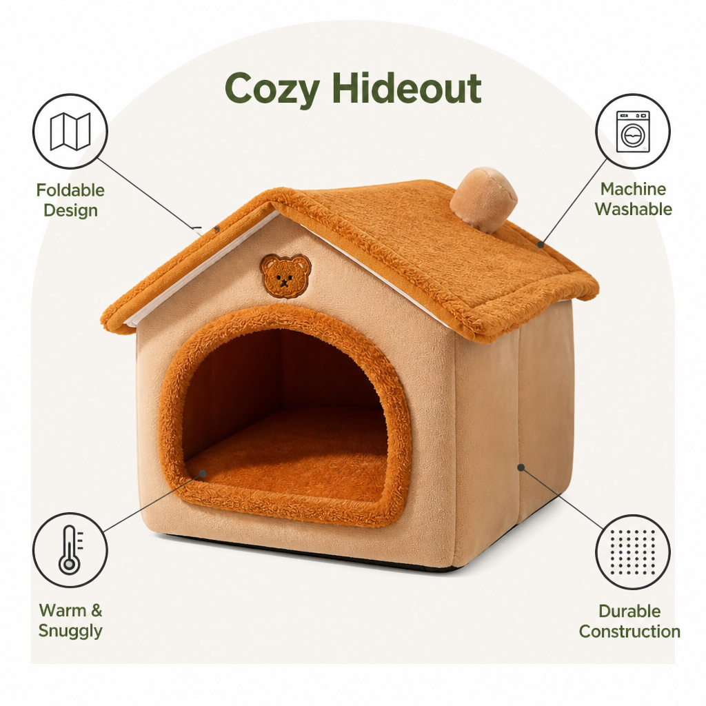 DogBedHouse Foldable & Washable Cozy Cave Pet Bed
