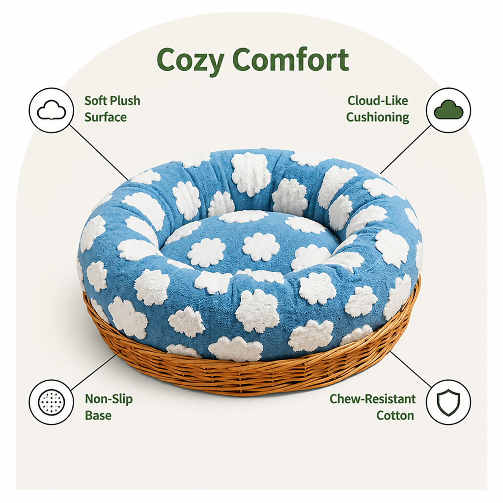 DogBedHouse Chew-Resistant Cotton & Anti-Slip Donut Dog Bed