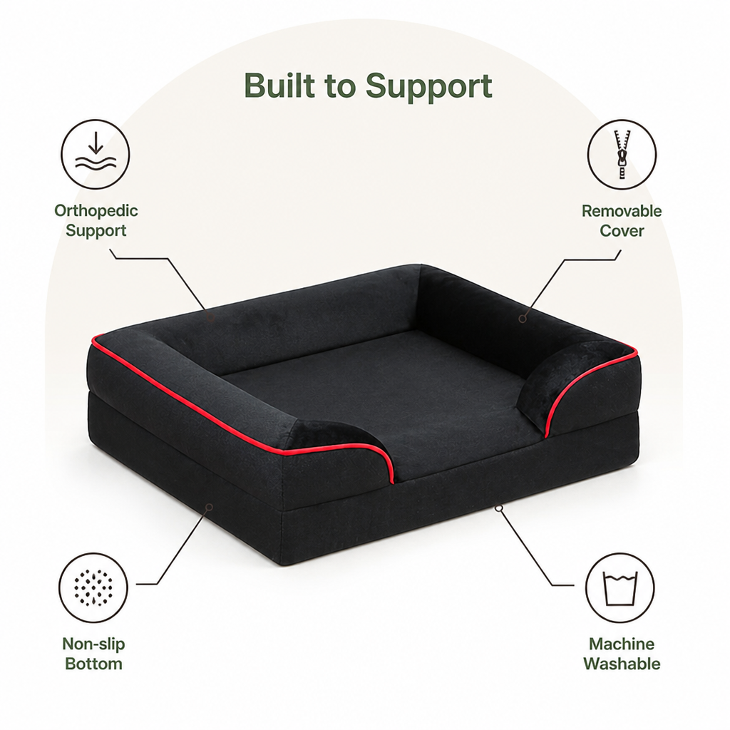 DogBedHouse Orthopedic Egg-Crate Foam & Non-Slip Dog Bed (Removable Washable Cover)