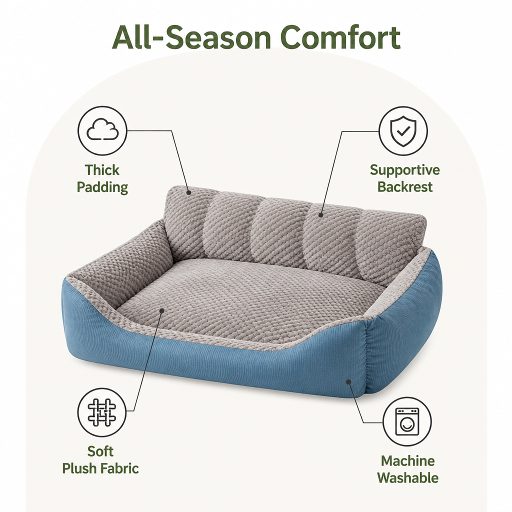 DogBedHouse Plush High-Back & Thick Padding Pet Sofa Bed
