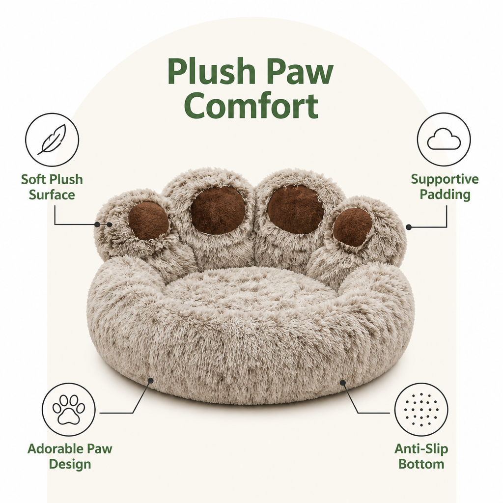 DogBedHouse Plush & Non-Slip Bear Paw Pet Bed
